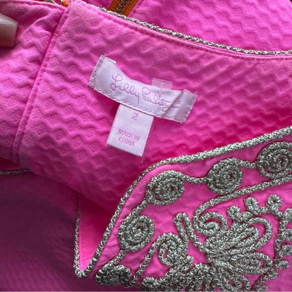 Lilly Pulitzer Gabby Shift Dress Hot Pink Gold Appliqué Trim size 2 - Picture 5 of 7
